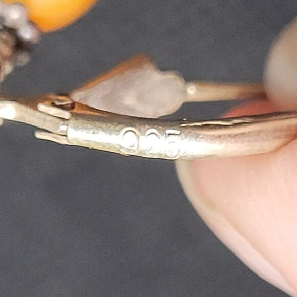 Chic Artisan 925 Sterling Orange Peach Mother-of-Pearl Bead Dangle Earrings - Picture 5 of 6